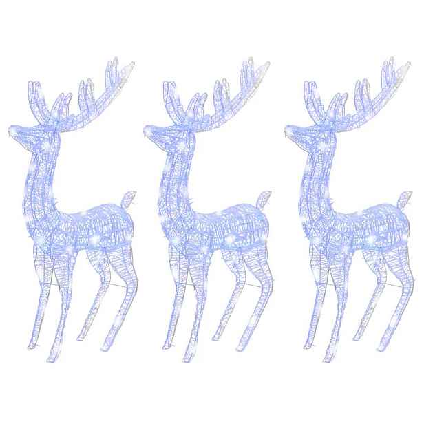 vidaXL XXL Akryloví vánoční sobi s 250 modrými LED 3 ks 180 cm