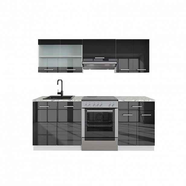 Vicco KUCHYŇSKÝ KOUT R-Line Antracitový vysoký lesk/bílá 200 cm PD Mramor