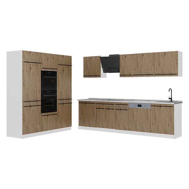 Vicco KUCHYŇSKÝ KOUT R-Line, Řemeslný dub/Bílá, 180 cm pracovná doska Mramor
