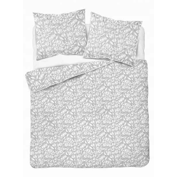 Povlečení z perkálu Lamé Percale 160x200 světle šedá botanický vzor lem