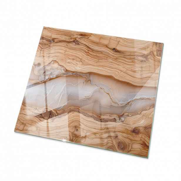 TULUP SKLENĚNÁ DESKA 60x60 cm Přírodní dřevo s pryskyřicí
