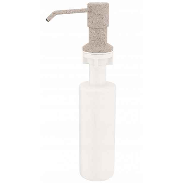 Dávkovač na mycí prostředek na nádobí 500 ml béžový, namontovaný ve dřezu