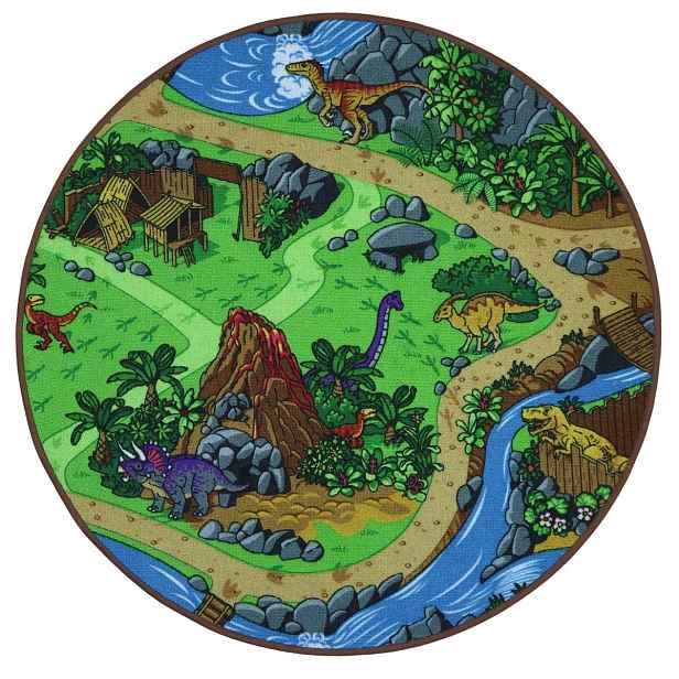Dětský kusový koberec Dino kruh, 300x300 (průměr) kruh, vícebarevná, dětský pokoj, Vopi