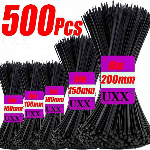 TEMU Sada 500 ks kabelových pásků se zipem - 10+15+20 cm kabelové pásky, vhodné pro domácnost, kancelář, zahradničení, automobilový průmysl,