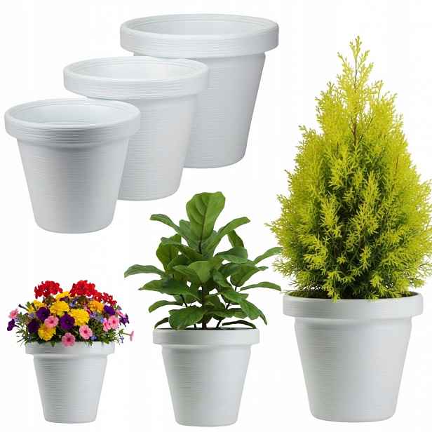 Set 3 Zahradních Květináčů Plastový obal na květináč terasa balkon bílý