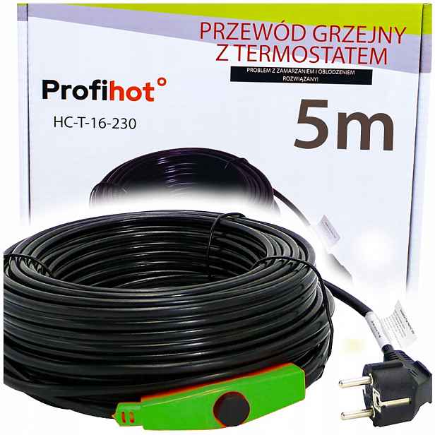 Topný Kabel S Termostatem pro okapové potrubí 230 V 80 W 5 M