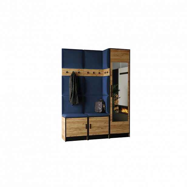 Kier Furniture PŘEDSÍŇOVÁ STĚNA ROJ 20 - 159,6x205x39cm Dub Craft & modrá látka