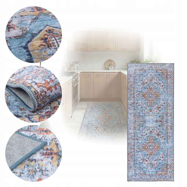 Koberec Orientální Velurový 80x300 cm Velvet Protiskluzový skládací modrý