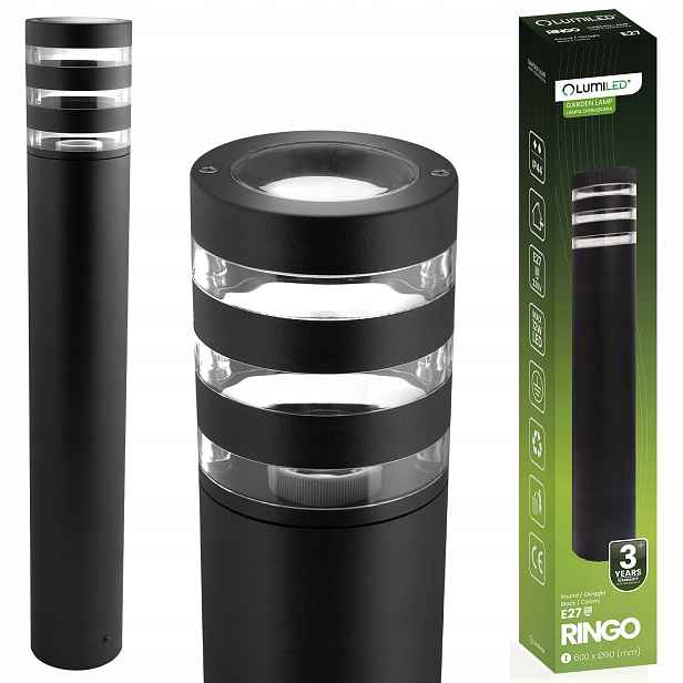 LUMOGR0490 Černý zahradní sloupek 60 cm E27 Led Ringo Lumiled