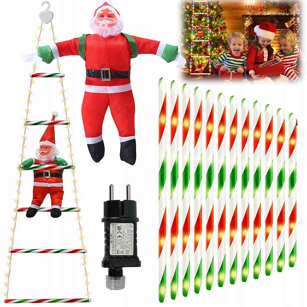 Mikuláš Santa Claus Na Žebříku, 300 CM, Svítící, 8 Režimů, Vícebarevný