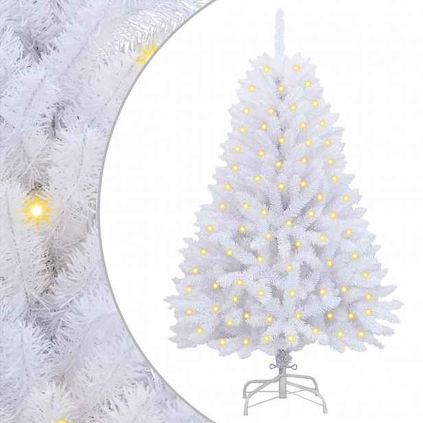 vidaXL Umělý vánoční stromeček 150 LED PVC a ocel Bílá