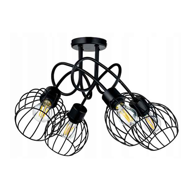Závěsná stropní lampa Berge Loft Drátěná koule 1x E27 Černá Kovová