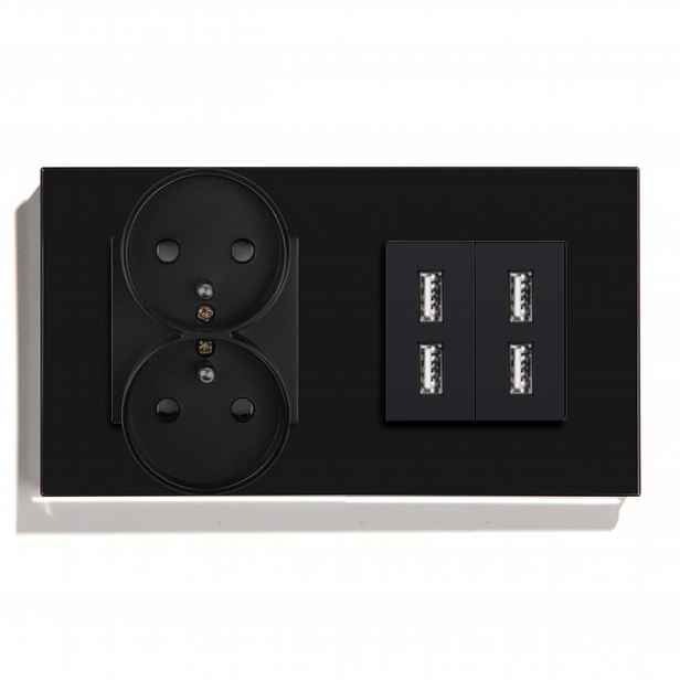 Elektrická Dvojitá Skleněná Zásuvka S Nabíječkou 4x Usb A 2.4A