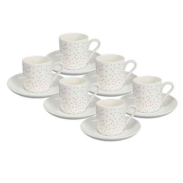 Set 6ks Porcelánový šálek Mini Dots 70 ml stříbrné puntíky, by inspire