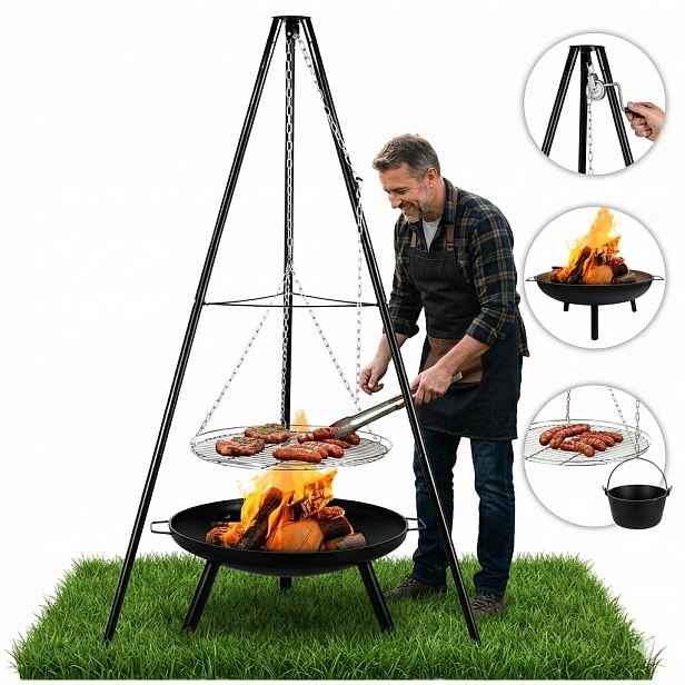 Zahradní Ohniště 60 CM S Grilem Na Trojnožce A Roštem 152 CM, Milano, Sada