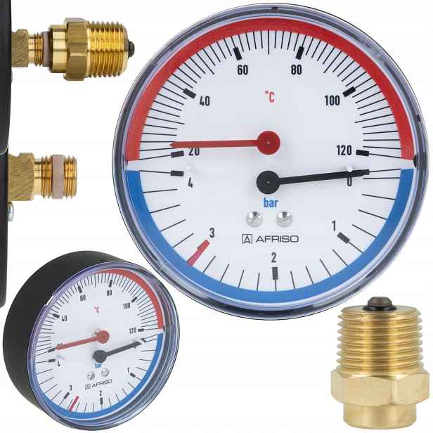Termomanometr Zadní Tm 80 mm 0–4 Bar 20–120°C G1/4" S Ventilem Afriso