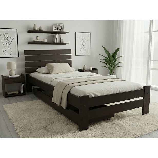 Postel PARIS zvýšená 90 x 200 cm, ořech Rošt: S lamelovým roštem, Matrace: Matrace Deluxe 10 cm
