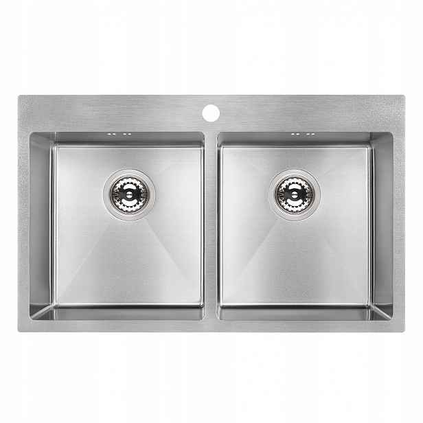 Ocelový 2-KOMOROVÝ Dřez Inox 78x48 CM Zapuštěný Se Sifonem