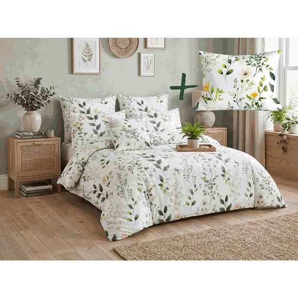 Sada povlečení z mikrovlákna FLORAMA bílé + povlak na polštář 50 x 70 cm ZDARMA