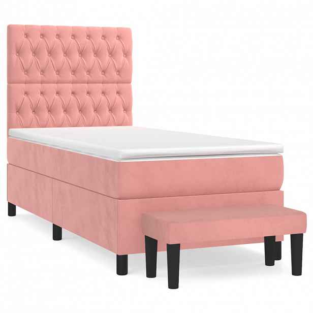 vidaXL Box spring postel s matrací růžová 90x200 cm samet