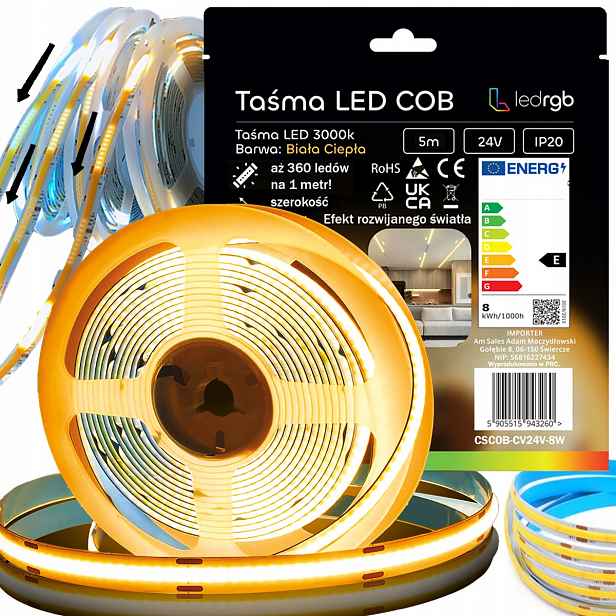 Led Páska Cob 5m 24V 360d Bílá Teplá 3000K Digitální Pixel Tekutá WS2811