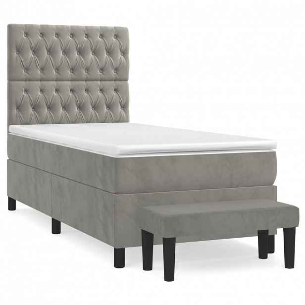 vidaXL Box spring postel s matrací světle šedá 100x200 cm samet
