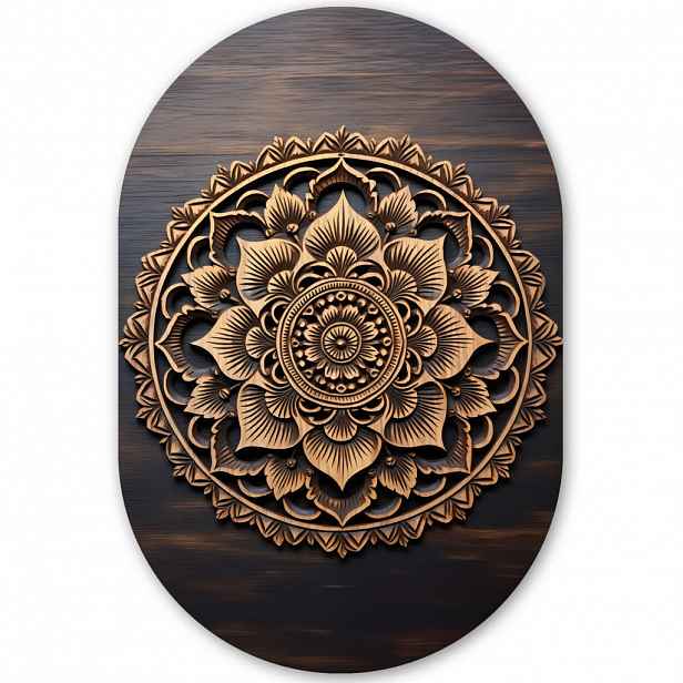 MuchoWow NÁSTĚNNÝ OBRAZ Mandala - dřevo - květiny - hnědá 60x90 cm