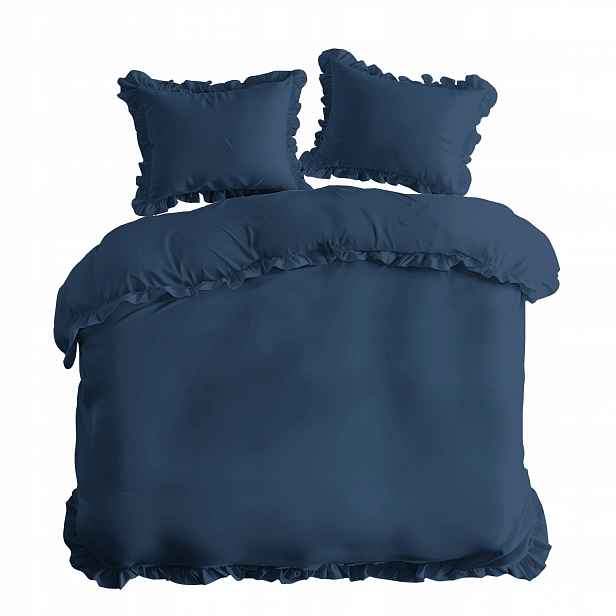 Povlečení 160x200 Čistý denim Jednobarevná s volánky Elegantní