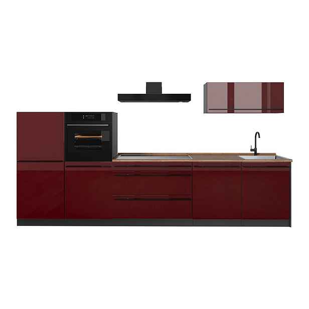 Vicco KUCHYŇSKÝ KOUT R-Line, Červená vysoký lesk/Antracit, 340 cm pracovná doska Dub Goldkraft