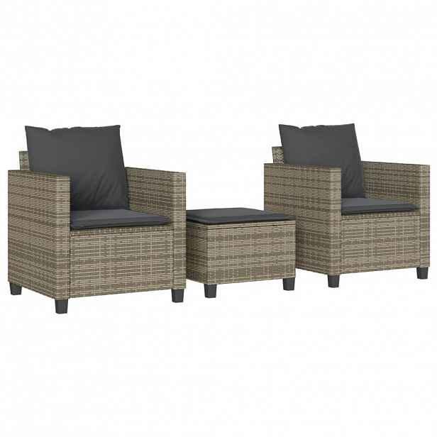 vidaXL 3dílný bistro set s poduškami šedý polyratan