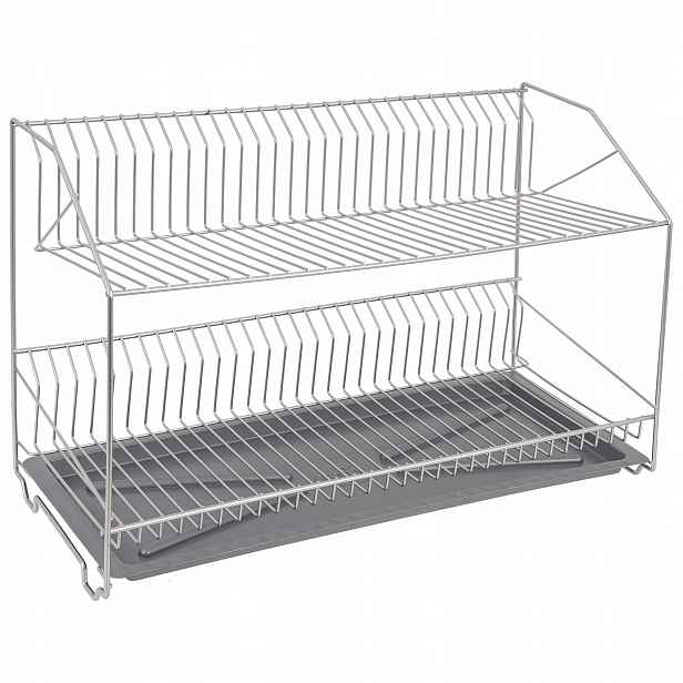 Odkapávač Na Nádobí S Podnosem 2 Úrovně 60 CM Odkapávač Šedá