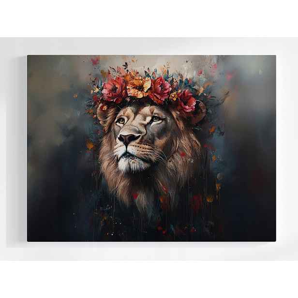Plakát Portrét Zvířete Lev Král Věnec Květiny Boho 100x75