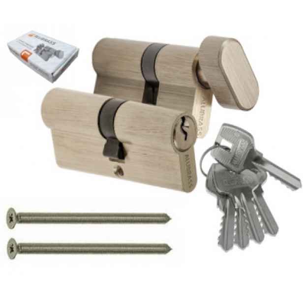 Sada Vložek Vložka 30/30 G30/30 S Mosazným Knoflíkem Pro Dveře 5 Klíčů
