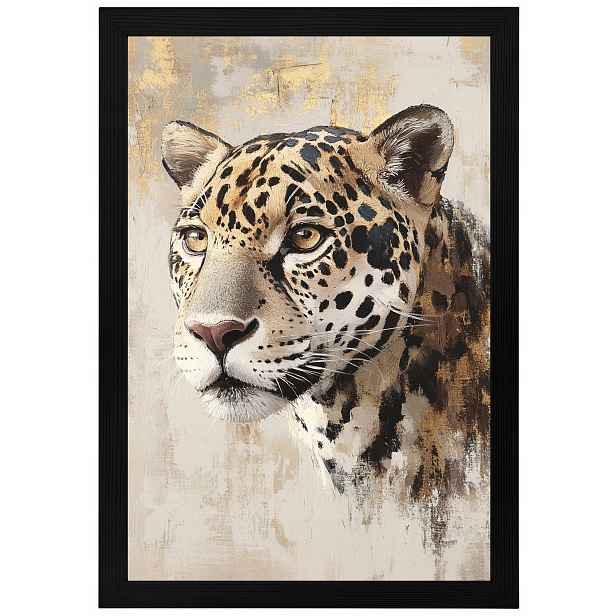 Plakát Rámeček Dřevo Portrét Příroda Zvíře Kočka Jaguar Béžová Hnědá 40x60