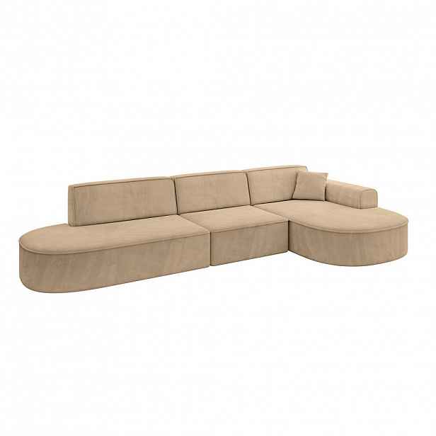 ALTDECOR ROHOVÁ SEDACÍ SOUPRAVA s otomanem vpravo MARI-L2 – 328 × 171 × 79 cm, šedohnědý velur
