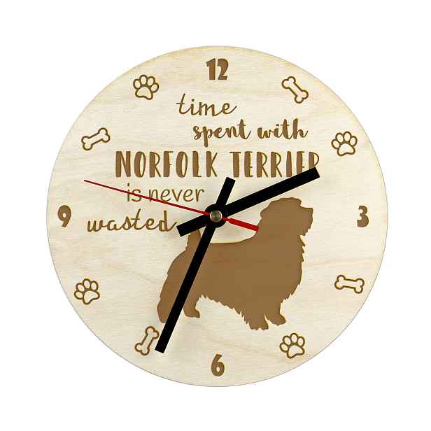 Norfolk Terrier gravírovaný hodinový stroj se psem, průměr 30 cm, jméno psa