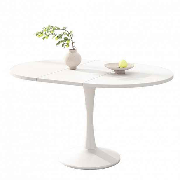 OKWISH ROZKLÁDACÍ jídelní stůl 100/140/100/75 cm bílý z MDF v oválném designu