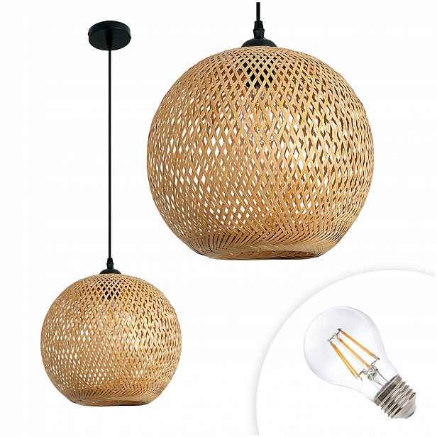 Sada Závěsná lampa Boho Abażur Bambusová žárovka 7W E27 Teplá Barva