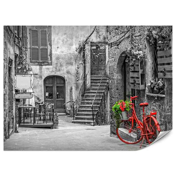 Muralo FOTOTAPETA do Obývacího Pokoje Italská Ulička Červené Kolo Toskánsko 250x175