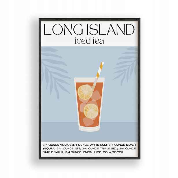 Obraz Long Island Iced Tea Drink Plakát Rámeček Dřevěný Černý 30x42 cm