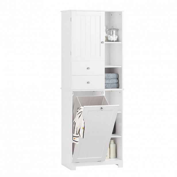 SoBuy VYSOKÁ KOUPELNOVÁ SKŘÍŇKA se 2 zásuvkami Bílá 60x37x171cm Nordický