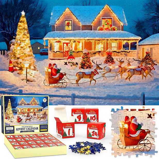 Adventní kalendář Puzzle 1008 dílků 24 vzorů na Vánoce