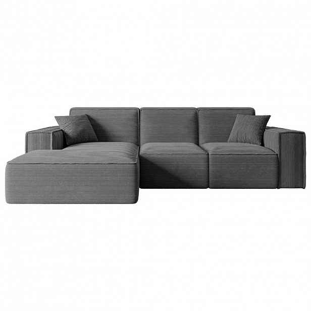ALTDECOR ROHOVÁ SEDACÍ SOUPRAVA s otomanem vlevo SERRA-L – 266 × 169 × 80 cm, tmavě šedá manšestr