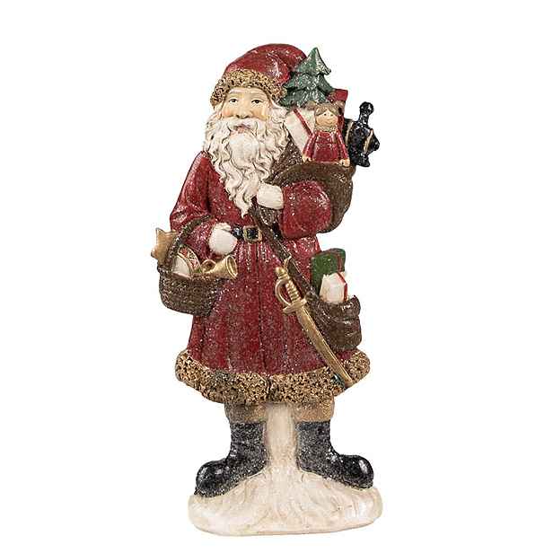 Červená vánoční dekorace socha Santa s dárky - 12*4*24 cm Clayre & Eef