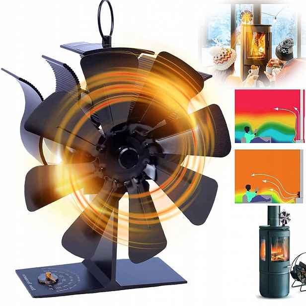 Krbový Ventilátor Krbový Ohřívač Napájený Teplem 8-LOPATKOVÝ Větráček