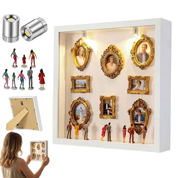 Mini muzeum Diy Krabička Silueta s 8 zlatými rámečky pro výročí svatby