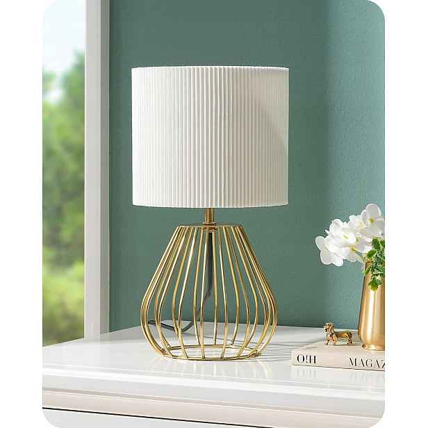 Noční Lampa Led E14 Plisované Stínidlo Kovová Základna Teplá Bílá 2700K