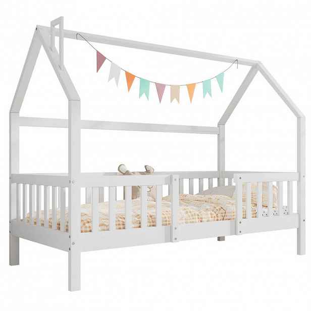 OKWISH DĚTSKÁ postel domeček 90/200 cm bílá z borovice se střechou a zábradlím