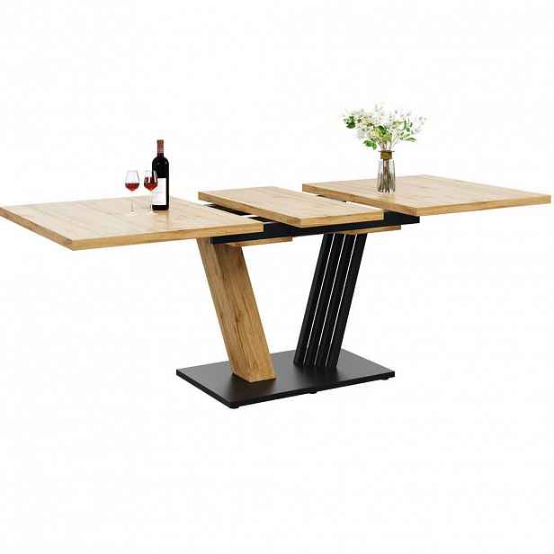 OKWISH JÍDELNÍ stůl 120(160)/80/76 cm v dekoru dřeva z MDF a kovu s rozkládací deskou