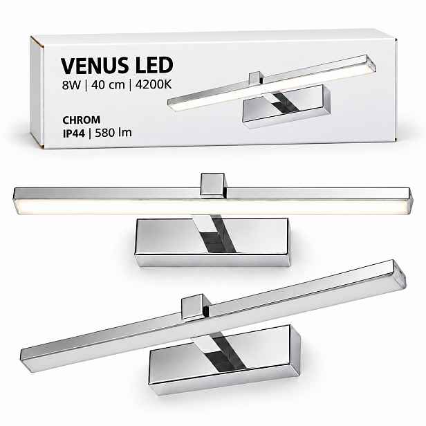 Chromované nástěnné svítidlo Venus 8W 40 cm Led nad zrcadlo 4200K IP44 580lm